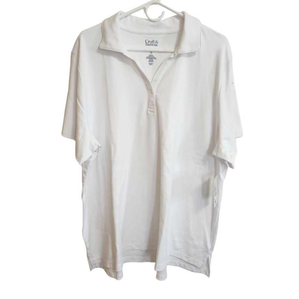 NWT Croft & Barrow Women's Classic White Polo Shirt 100% Cotton Size 3X